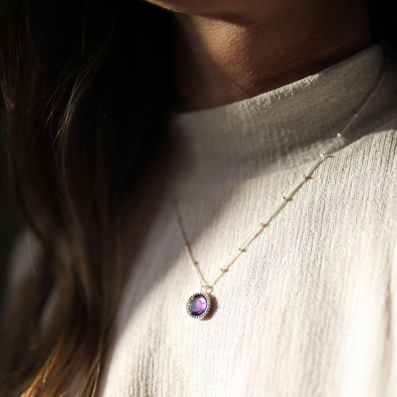 Barcelona Silver February Amethyst Birthstone Necklace-Auree Jewellery