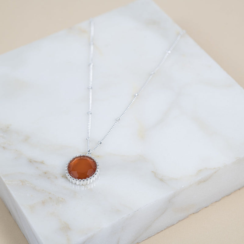 Barcelona Silver July Carnelian Birthstone Necklace-Auree Jewellery