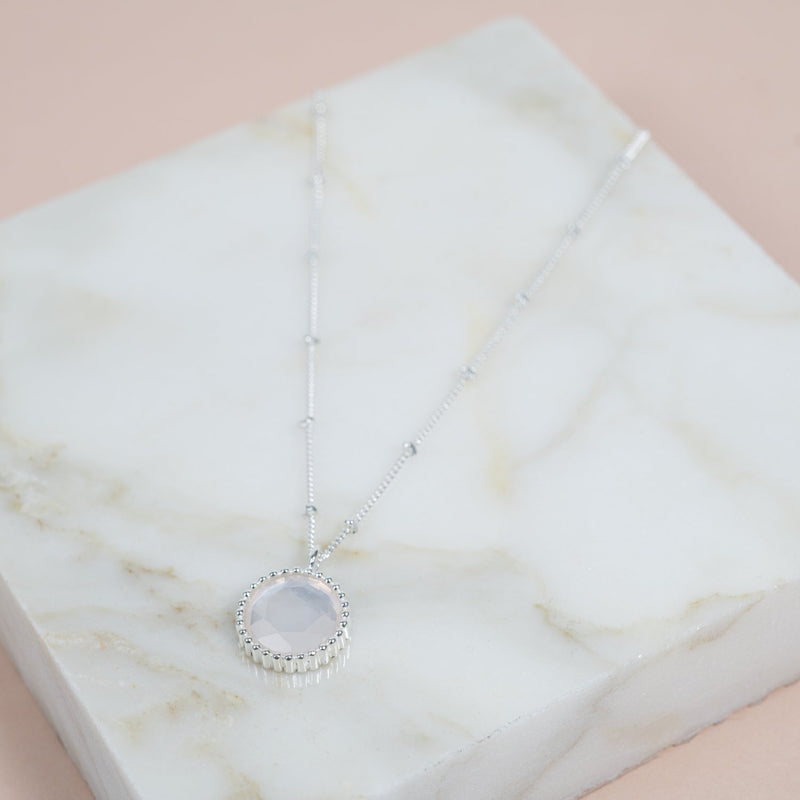 Barcelona Silver October Rose Quartz Birthstone Necklace-Auree Jewellery