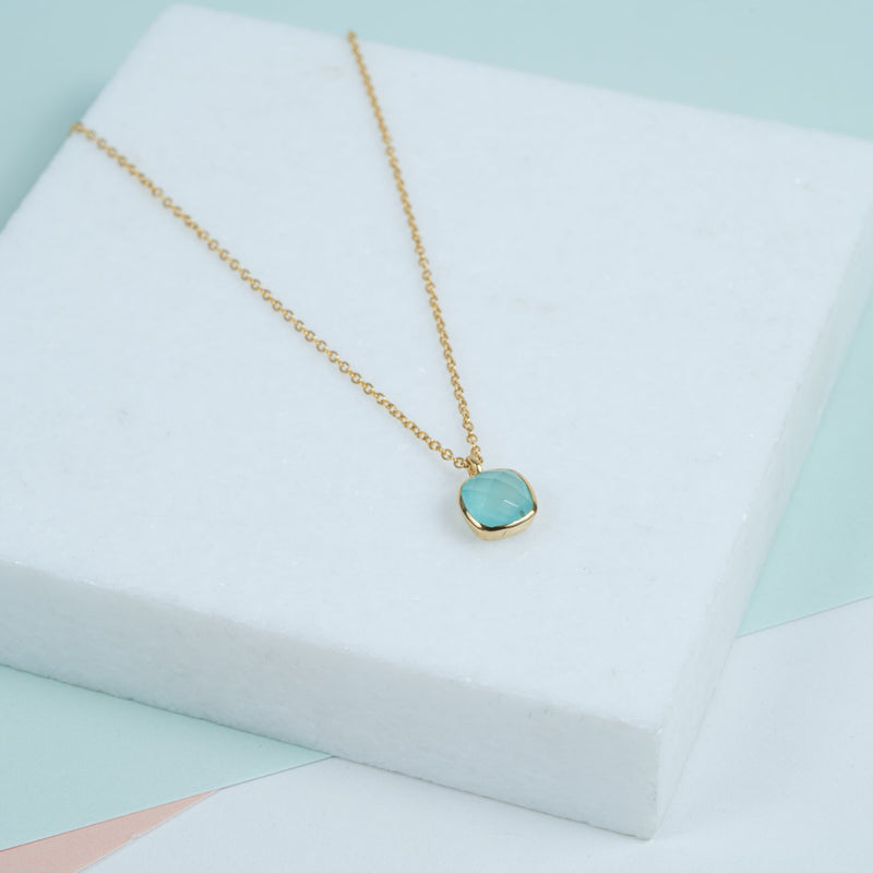 Brooklyn Aqua Chalcedony & Gold Vermeil Necklace-Auree Jewellery