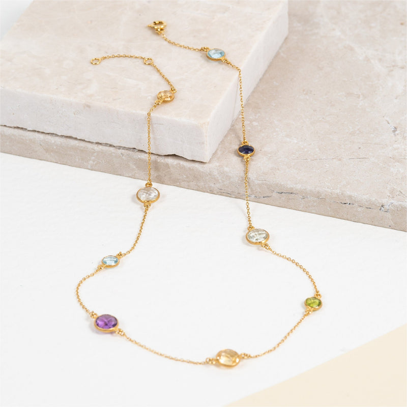 Chennai 18" 18ct Gold Vermeil & Multi Gemstone Necklace-Auree Jewellery