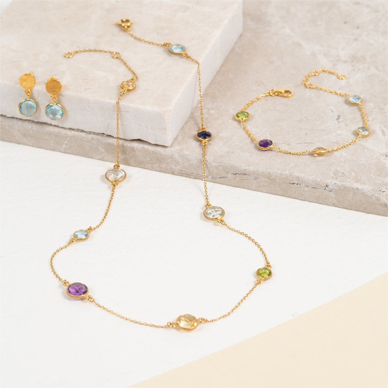 Chennai 18" 18ct Gold Vermeil & Multi Gemstone Necklace-Auree Jewellery