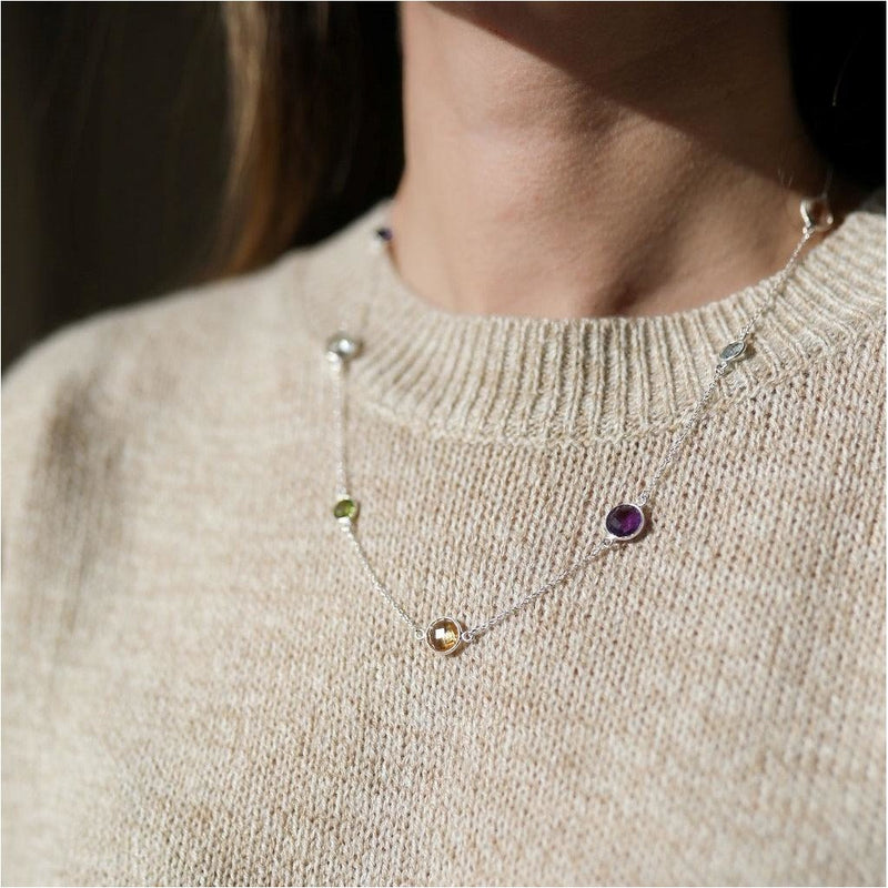 Chennai 18" Sterling Silver & Multi Gemstone Necklace-Auree Jewellery