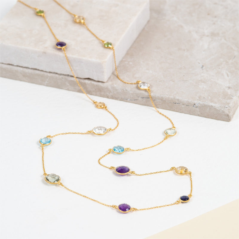 Chennai 18ct Gold Vermeil & Multi Gemstone Long Necklace-Auree Jewellery