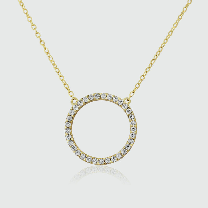 Chora Circle 18ct Yellow Gold Vermeil & Cubic Zirconia Necklace-Auree Jewellery