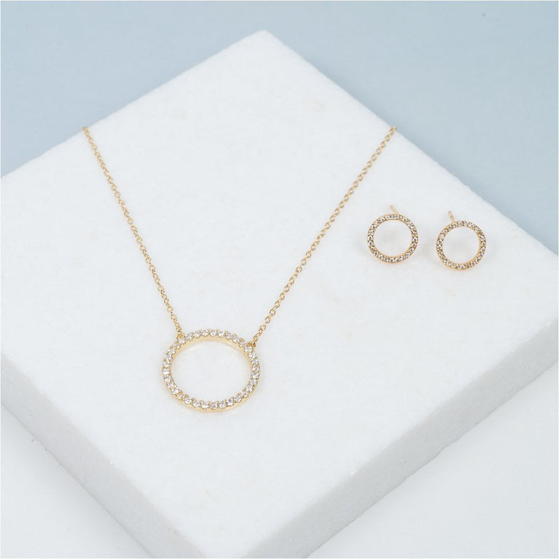 Chora Circle 18ct Yellow Gold Vermeil & Cubic Zirconia Necklace-Auree Jewellery