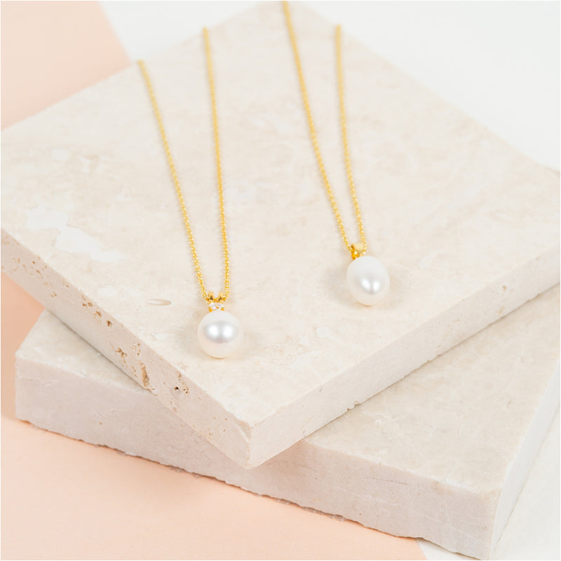 Drayton White Pearl & Cubic Zirconia Yellow Gold Vermeil Oval Pendant-Auree Jewellery