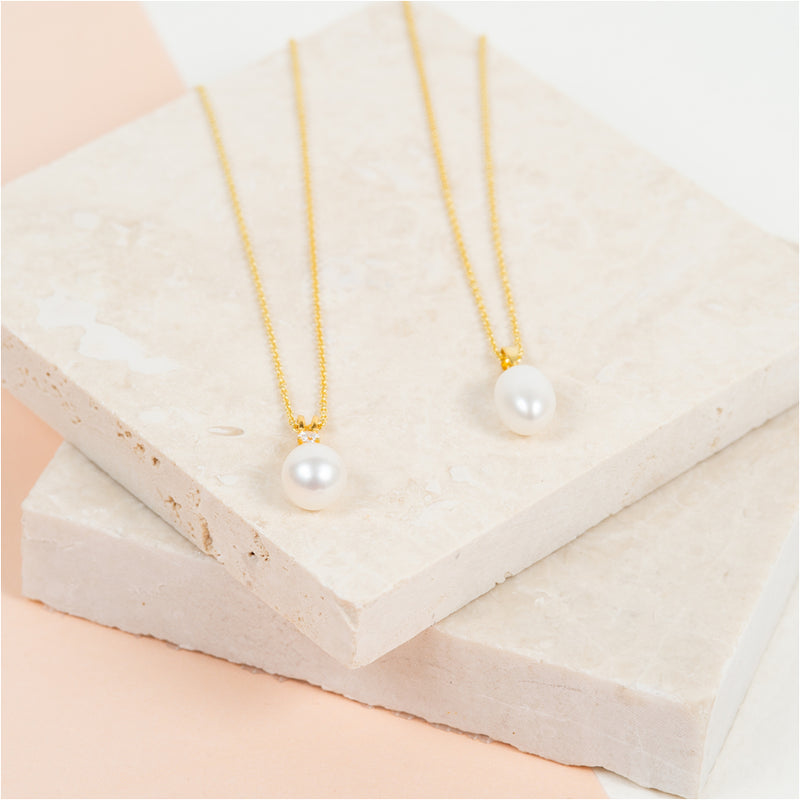 Necklaces & Pendants - Drayton White Pearl & Cubic Zirconia Yellow Gold Vermeil Oval Pendant