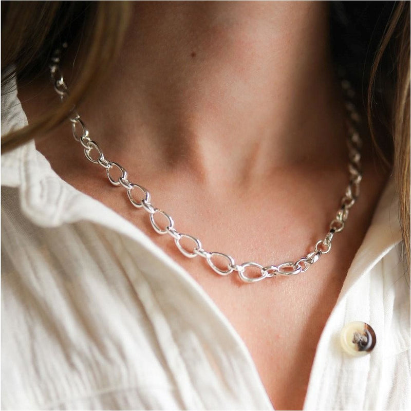 Egerton Sterling Silver Raindrop Link Necklace-Auree Jewellery