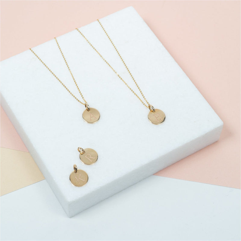 Necklaces & Pendants - Hobury 9ct Yellow Gold Disc Engraved Initial Pendant