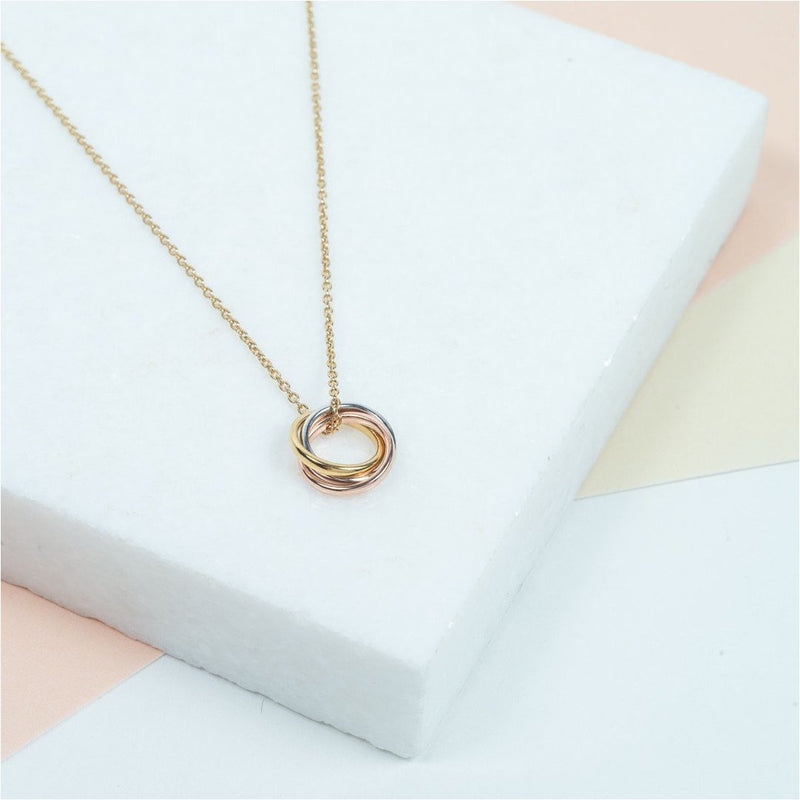 Necklaces & Pendants - Knightsbridge Three Colour Gold Vermeil Russian Wedding Ring Necklace