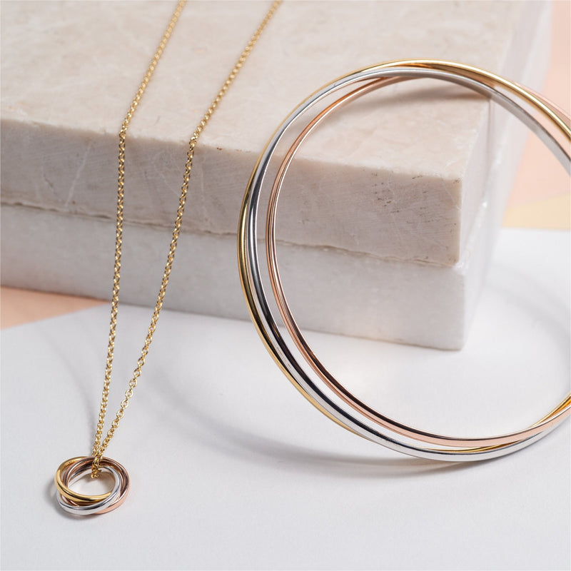 Knightsbridge Three Colour Gold Vermeil Russian Wedding Ring Necklace