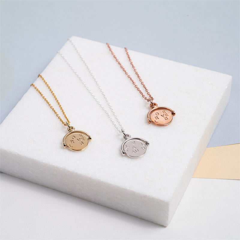 Necklaces & Pendants - Seychelles Rose Gold Spinning Love, Laugh, Travel Pendant
