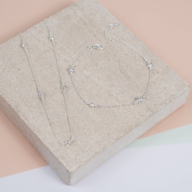 Sofia 18" Sterling Silver & Cubic Zirconia Short Necklace-Auree Jewellery