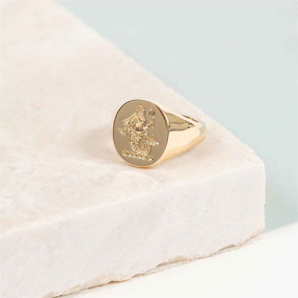 Sydney Solid Gold Mens Engraved Signet Ring