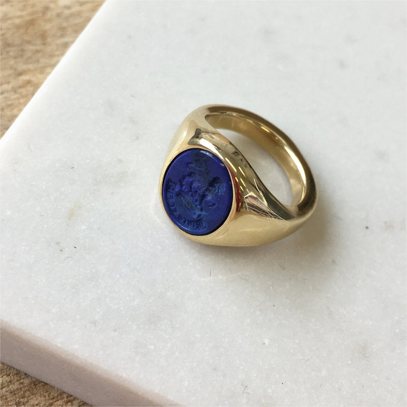 Sydney Gold & Lapis Lazuli Mens Oval Signet Ring