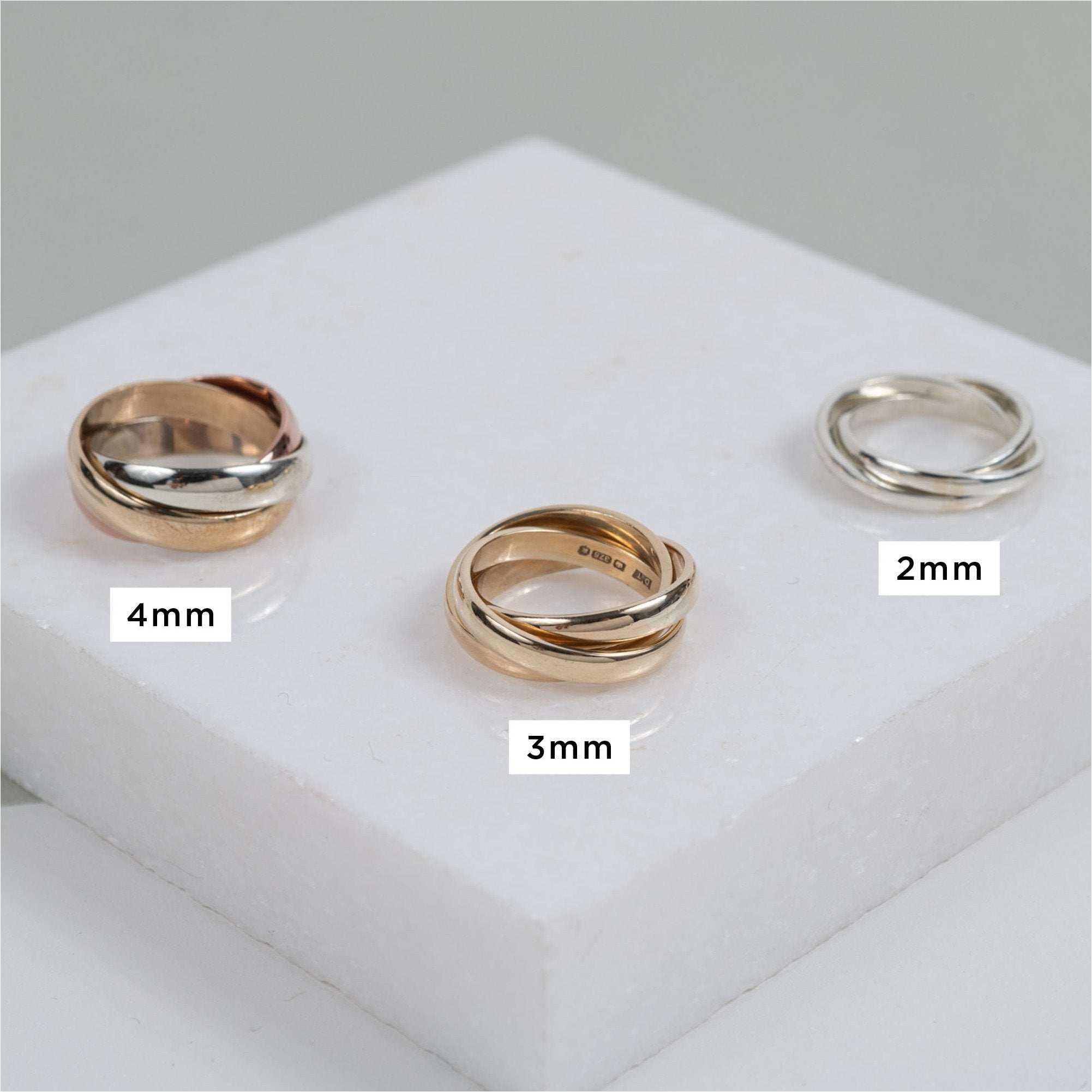 Russian Wedding Ring, 9ct Three Colour Gold, 2mm | Made in London
