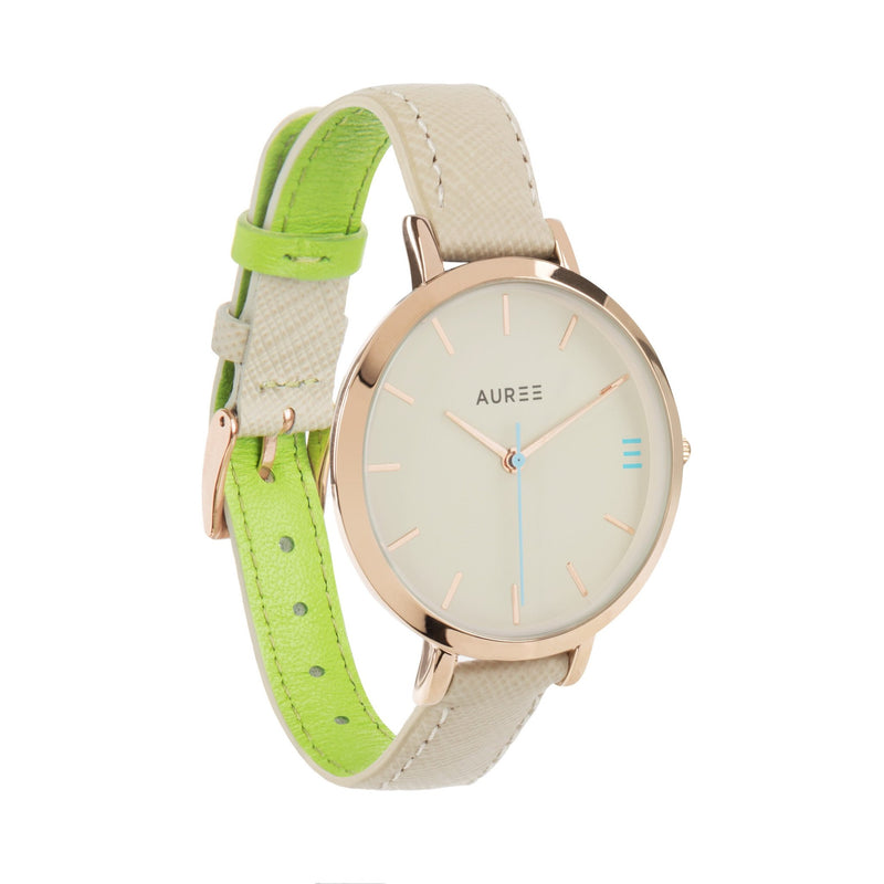 Watches - Montmartre Almond & Apple Green Leather Watch Strap With Rose Gold Buckle