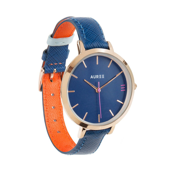 Watches - Montmartre Royal Blue & Orange Leather Watch Strap With Rose Gold Buckle