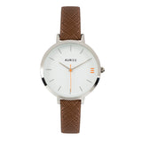 Montmartre Silver Watch with Chestnut Brown & Orange Leather Strap-Auree Jewellery