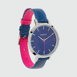 Montmartre Silver Watch with Royal Blue & Hot Pink Leather Strap-Auree Jewellery