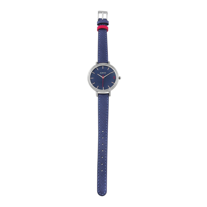 Montmartre Silver Watch with Royal Blue & Hot Pink Leather Strap-Auree Jewellery