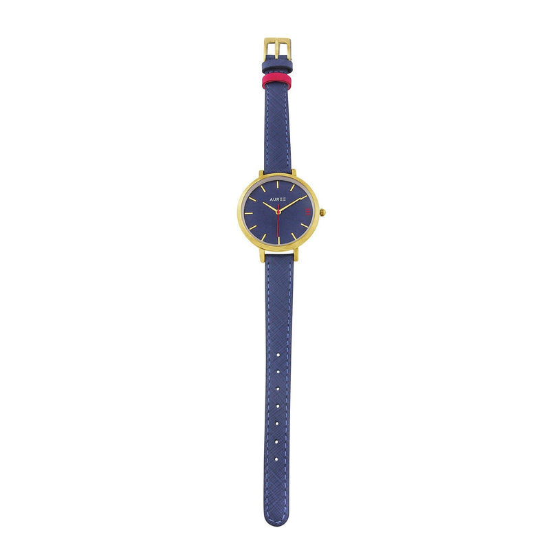 Watches - Montmartre Yellow Gold Watch With Royal Blue & Hot Pink Leather Strap